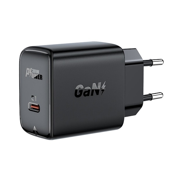 Acefast GaN USB Type C vegglader 30W, PD, QC 3.0, AFC, FCP svart (A21 svart)