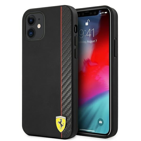 FERRARI ON TRACK CARBON STRIPE ETUI TIL IPHONE 12 MINI - SORT