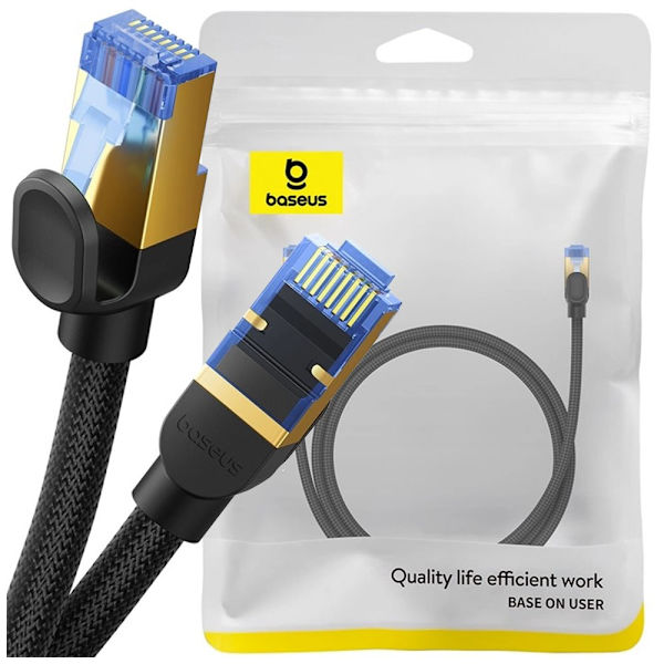 Baseus rask internettkabel RJ45 kat.7 10Gbps 1m flettet svart