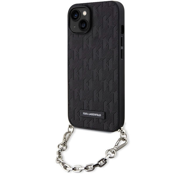KARL LAGERFELD SAFFIANO MONOGRAM CHAIN ETUI TIL IPHONE 14 - SORT