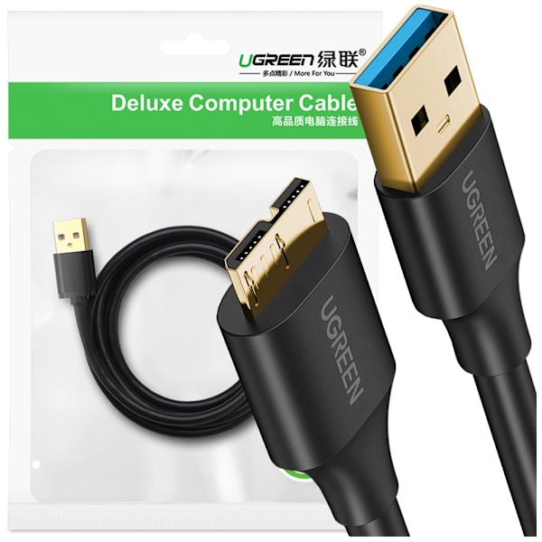 UGRØN KABEL USB-A 3.0 - MICRO USB-B SUPERSPEED 5GB/S 1M SORT