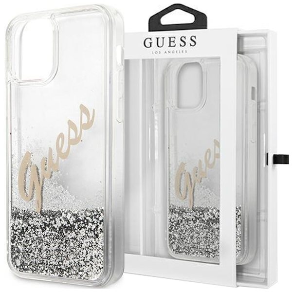 Guess GUHCP12LGLVSSI iPhone 12 Pro Max 6.7 sølv/sølv hardt deksel Glitter Vintage Script