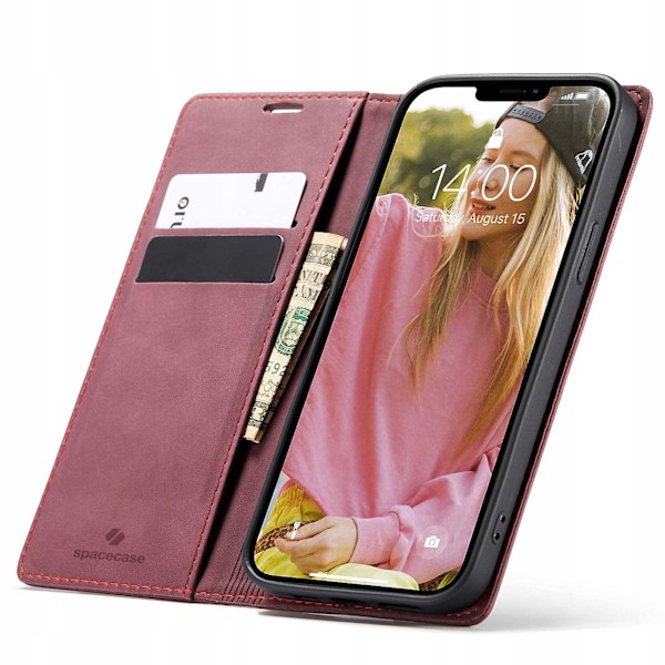 Spacecase Plånboksfodral För Iphone 13 Kassett Läder Rött Skydd
