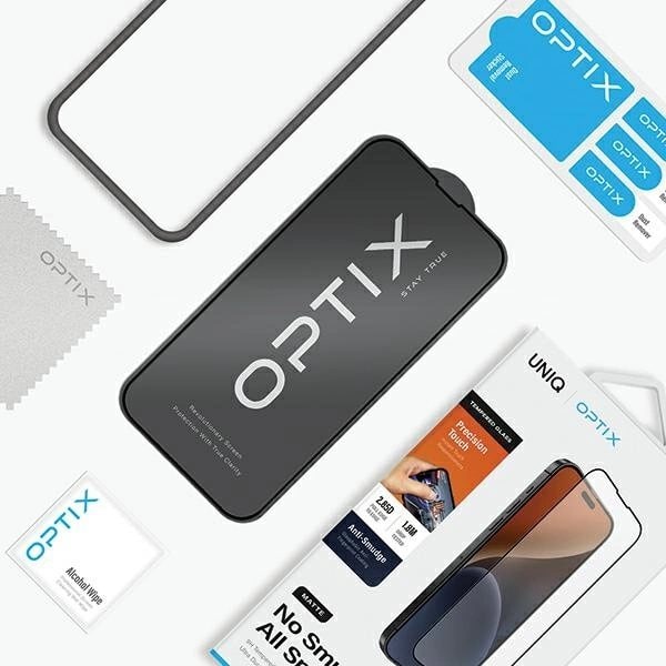 UNIQ OPTIX MAT MAT HÆRDET GLAS TIL IPHONE 15 PRO MAX MED APPLIKATOR