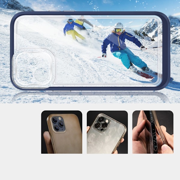 Gjennomsiktig 3-i-1-deksel til iPhone 12, geleskall med ramme, blå