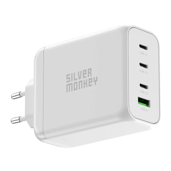 Silver Monkey SMA154 200 W GaN-lader 3xUSB-C PD USB-A QC 3.0 - hvit