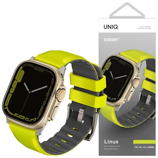 Uniq Strap Linus-deksel for Apple Watch 1/2/3/4/5/6/7/8/SE/SE2/Ultra 42/44/45/49 mm Airosoft Silikon Lime/Limegrønn