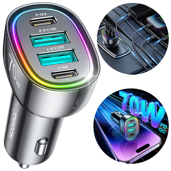 Joyroom 70 W billader med 4 porter: 2 x USB C, 2 x USB svart (JR-CL29)