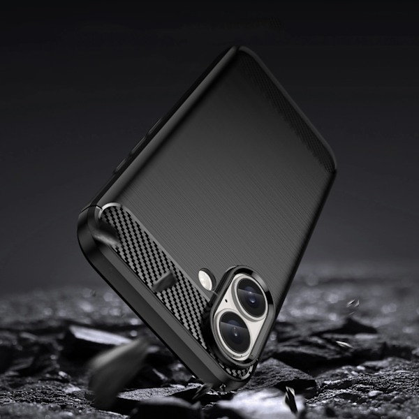 CARBON CASE SILIKONE ETUI TIL IPHONE 16 PLUS - SORT