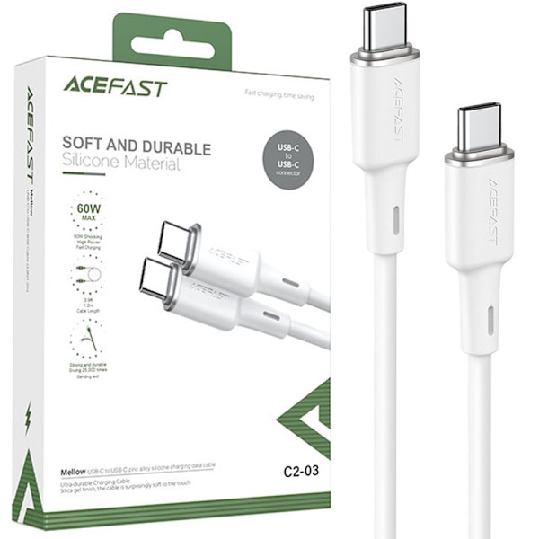 Acefast-kabel USB Type C - USB Type C 1,2m, 60W (20V/3A) hvit (C2-03 hvit)