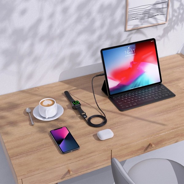 CHOETECH 5W TRÅDLØS OPLADER TIL APPLE WATCH + USB-C KABEL SORT