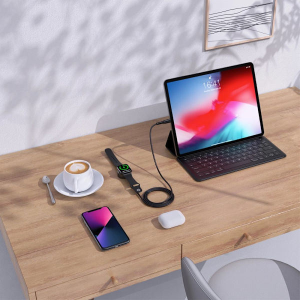 Choetech T319 MFI 5W trådløs lader til Apple Watch + USB-C kabel - svart