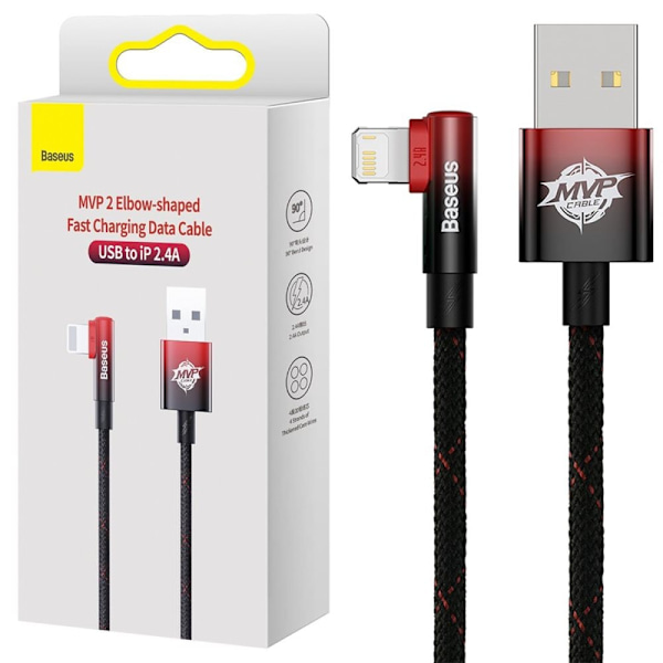 Baseus MVP 2 Vinklet kabel med side-USB / Lightning-plugg 1m 2,4A rød (CAVP000020)