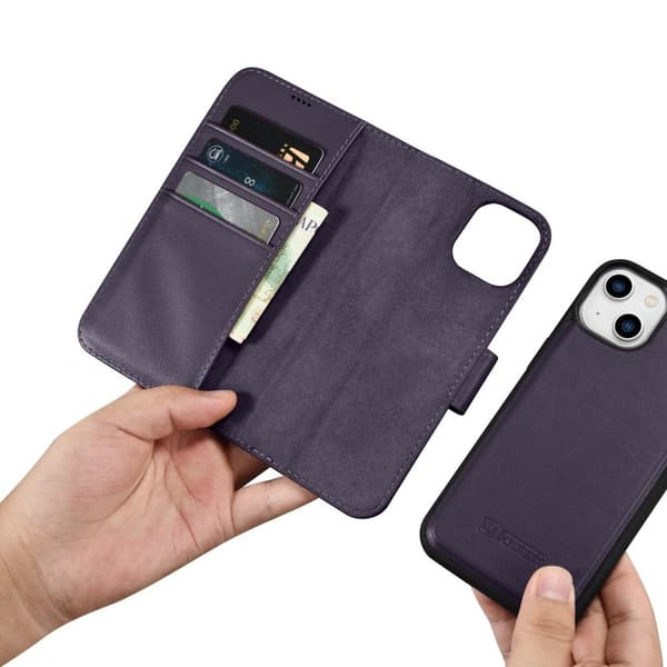 ICARER CASE LÆDERCASE TIL IPHONE 14+ MØRKE LILLA