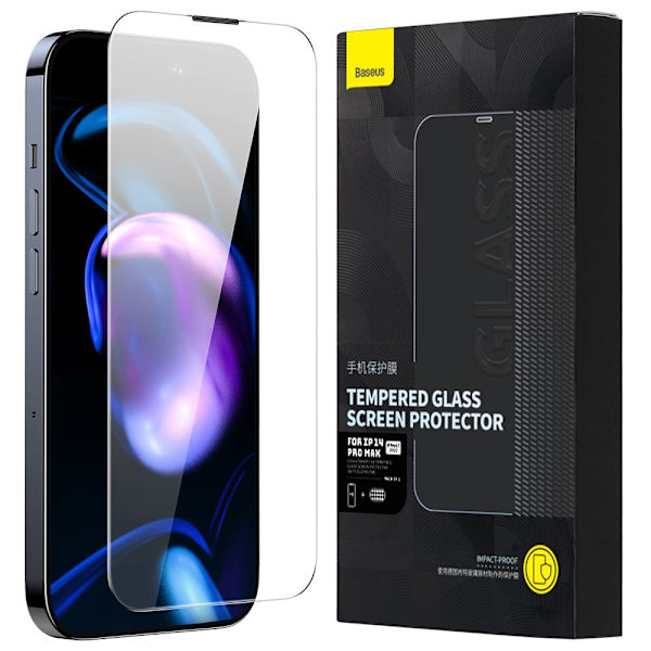 Baseus herdet glass for iPhone 14 Pro fullskjerm, 0,3 mm høyttalerdeksel + monteringsramme