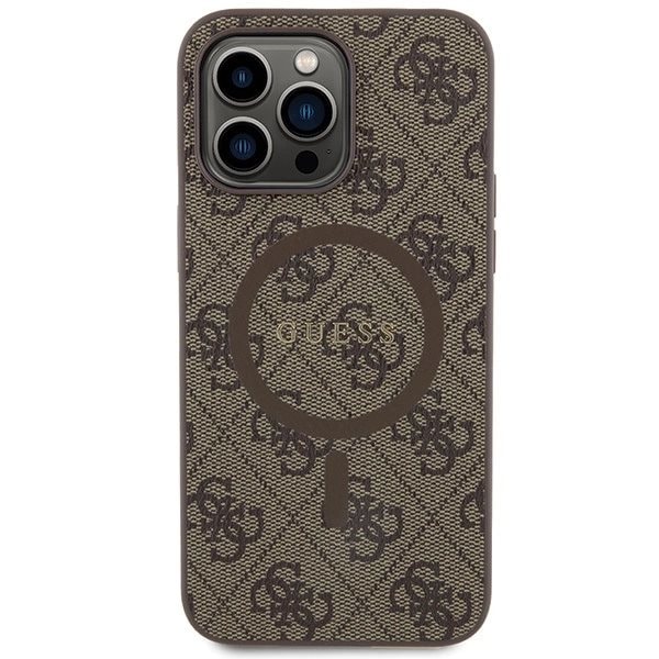 Guess 4G Collection Leather Metal Logo MagSafe-deksel til iPhone 15 Pro Max - Brun