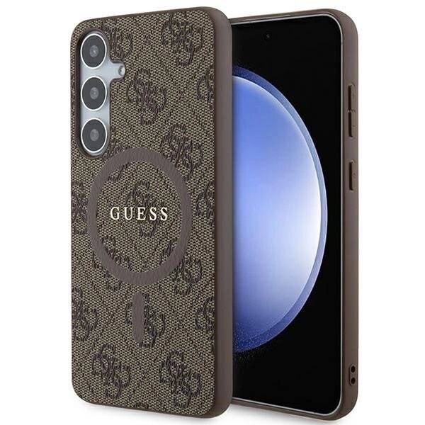 Guess 4G Collection Leather Metal Logo MagSafe-deksel til Samsung Galaxy S24+ - Brun