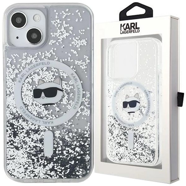 Karl Lagerfeld Liquid Glitter Choupette Head MagSafe-deksel til iPhone 15/14/13 - Gjennomsiktig