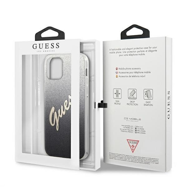 Guess GUHCP12LPCUGLSBK iPhone 12 Pro Max 6.7 svart/svart hardt deksel Glitter Gradient Script