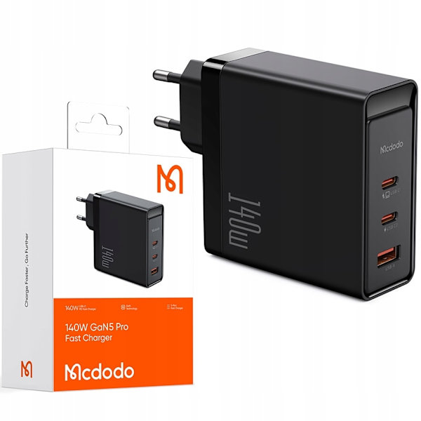 Snabbladdare, GaN, Usb-C, Usb, 3 portar, 140W, Mcdodo
