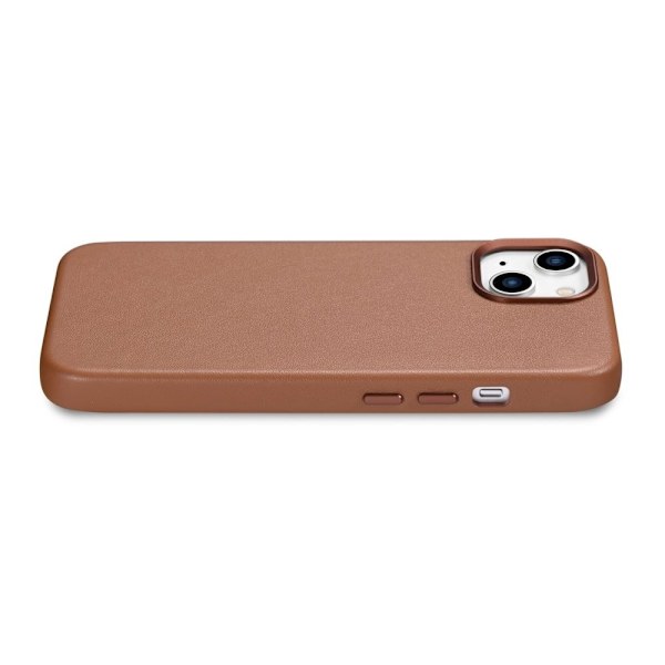iCarer Case Lærveske naturlig skinnveske til iPhone 14 brun (WMI14220705-BN) (kompatibel med MagSafe)