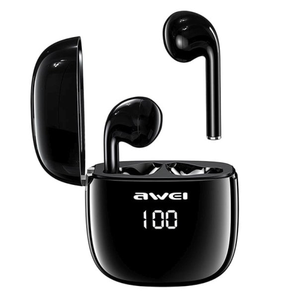 AWEI Bluetooth 5.0 T28P TWS hörlurar + dockningsstation svart/svart