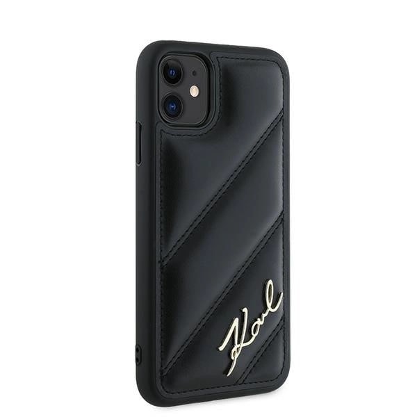 KARL LAGERFELD DIAGONAL QUILTED SCRIPT COVER TIL IPHONE 11 / XR - SORT