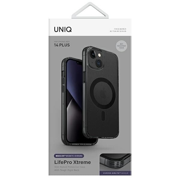 Uniq LifePro Xtreme-deksel til iPhone 14 Plus Magclick Oppladbar svart/frost røyk