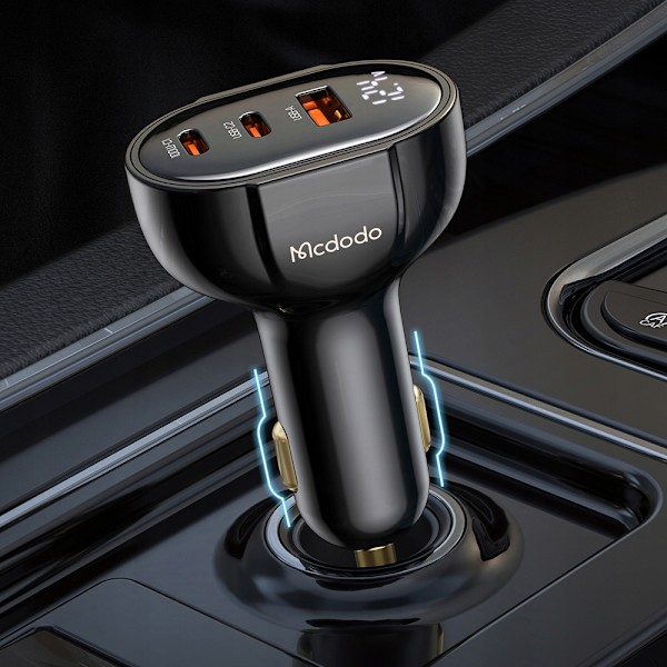 MCDODO KRAFTFULL SNABBLADDARE FÖR BIL MED MÄTARE 3XUSB USB-C 128W LED