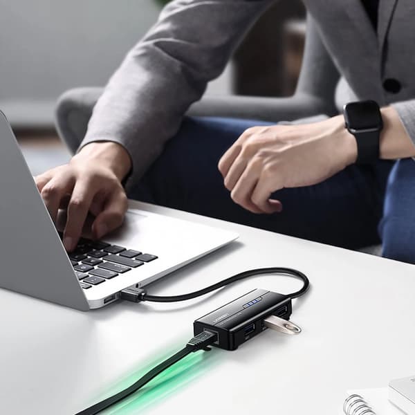 UGREEN NETVÆRKSDAPTER USB-A / RJ45 1000 MBPS HUB 3X USB 3.0 SORT