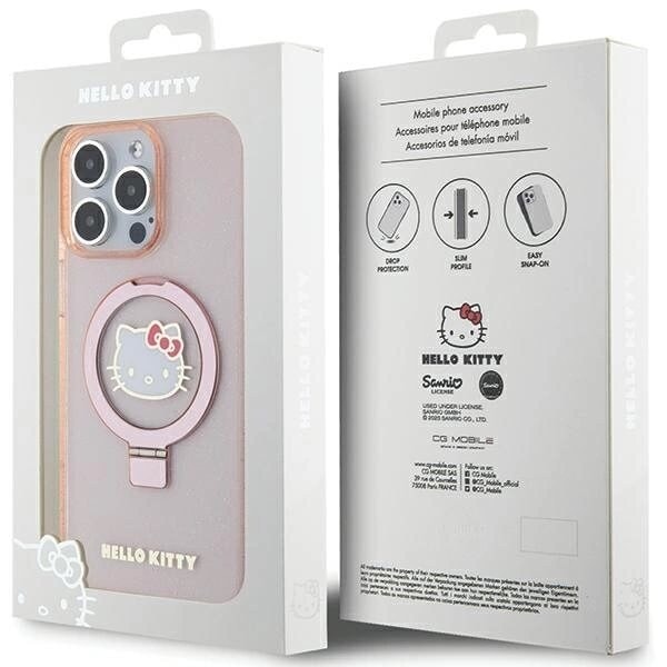 Hello Kitty Ring Stativ Glitter Electrop Logo MagSafe Deksel til iPhone 15 Pro Max - Rosa