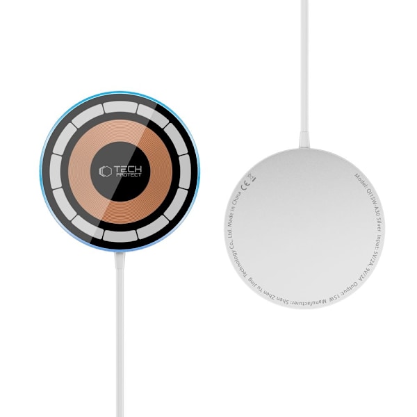 TECH-PROTECT QI15W-A30 MAGNETISK MAGSAFE TRÅDLØS LADER SØLV