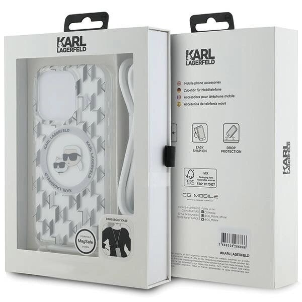 Karl Lagerfeld IML Crossbody Monogram Karl & Choupette Head MagSafe-deksel til iPhone 15 Pro Max - Gjennomsiktig