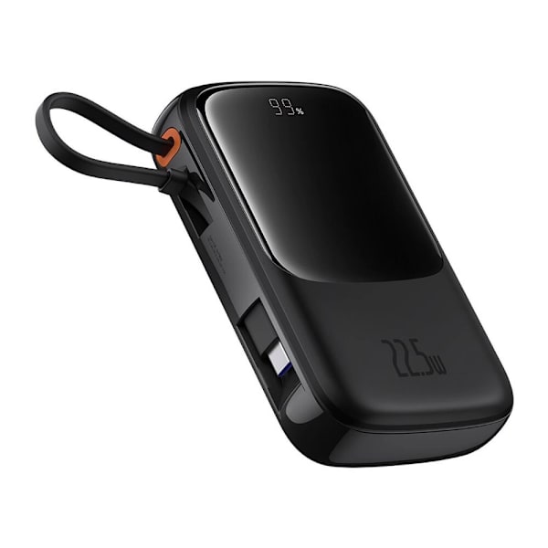 Baseus Qpow Pro+ 10 000 mAh 22,5 W strømforsyning med innebygd USB-C-kabel og skjerm - svart