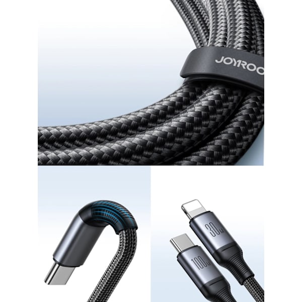 2 i 1 kabel Joyroom Speedy series SA21-1T2 USB-C - USB-C / Lightning 100W 1,5m svart