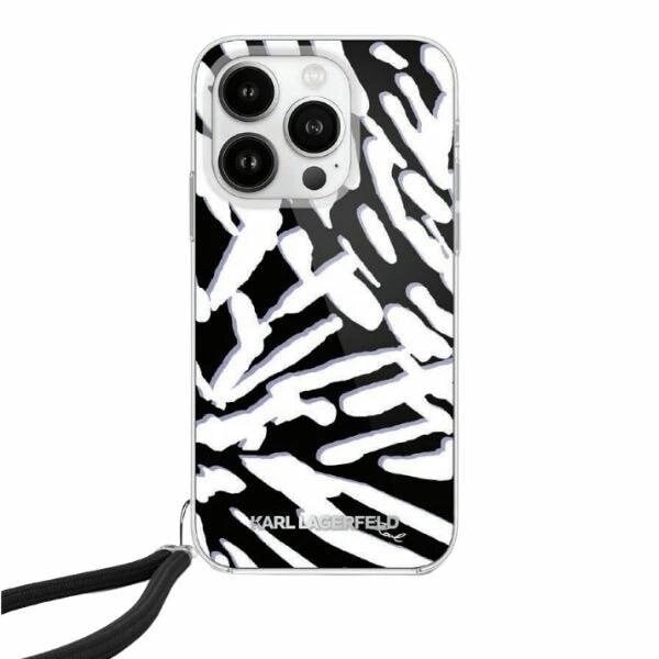 KARL LAGERFELD IML ZEBRA PATTERN & CORD COVER TIL IPHONE 15 PRO - SORT