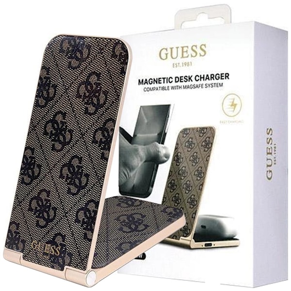Guess 4G Pattern MagSafe sammenleggbar 2i1 15W induktiv lader - brun