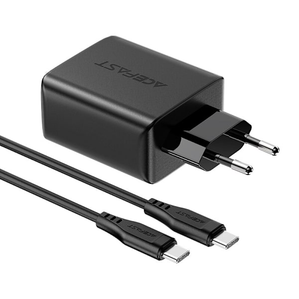 ACEFAST 2I 1 NETVÆRKSOPLADER 2X USB C / USB 65W, PD, QC 3.0+SORT KABEL