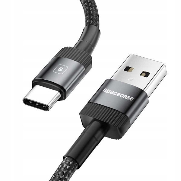 Utrymdsfodral Usb-C Till Usb Typ C-Kabel 1M 3A Svart För Snabbladdning