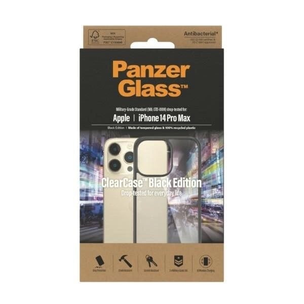 PanzerGlass ClearCase antibakteriellt fodral till iPhone 14 Pro Max - transparent och svart