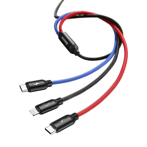 BASEUS 3IN1 TYPE-C & LIGHTNING & MICRO-USB-KABEL 120cm SVART