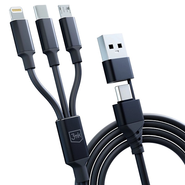3mk Hyperkabel 3-i-1 USB-A - USB-C / USB-C - mikro-USB - Lightning 1,5 m - svart