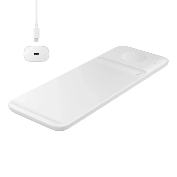 Samsung Trio EP-P6300TWEGEU 3in1 induktiv lader for telefon / Galaxy Watch / Buds - hvit + nettlader + kabel