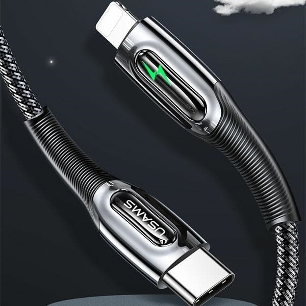 USAMS Flätad kabel USB-C till Lightning Smart Power-off 20W PD-kabel 1,2 m mörkgrön SJ518USB02 (US-SJ518)