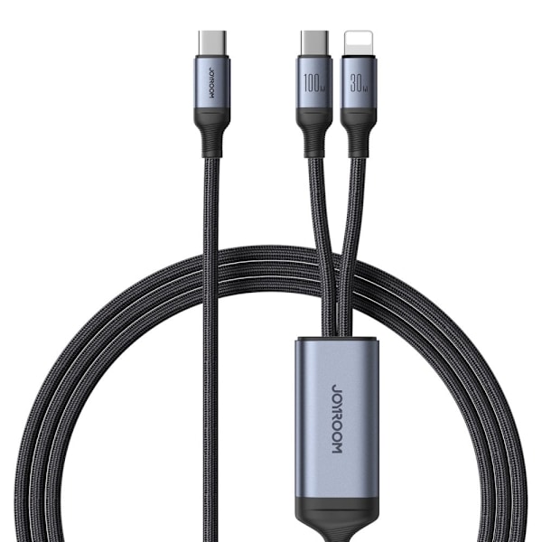 2 i 1 kabel Joyroom Speedy series SA21-1T2 USB-C - USB-C / Lightning 100W 1,5m svart