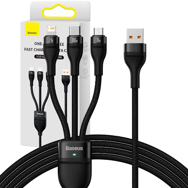 Baseus Flash-seriekabel USB - USB Type C / Lightning / micro USB 100 W 1,2 m svart (CASS030001)