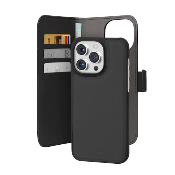 PURO WALLET AFTAGELIGT MAGSAFE 2IN1 ØKO-LÆDER ETUI MED KLAP OG PUNG TIL IPHONE 15 PRO MAX - SORT