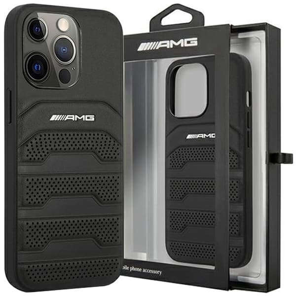 AMG LEATHER DEBOSSED LINES ETUI TIL IPHONE 13 PRO / IPHONE 13 - SORT