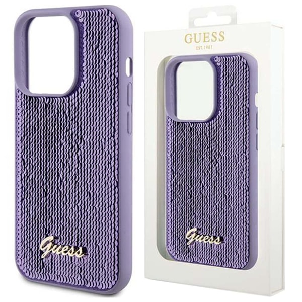 Guess Sequin Script metalldeksel til iPhone 15 Pro - lilla