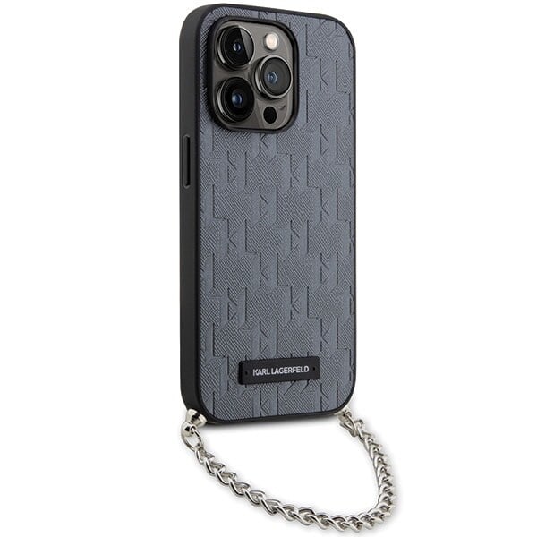 Karl Lagerfeld KLHCP14XSACKLHPG Deksel til iPhone 14 Pro Max 6.7 - Sølv Saffiano Monogram Chain